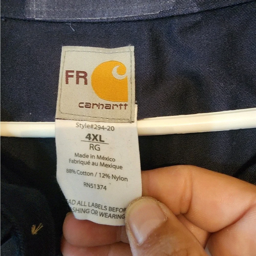 Carhartt FR Flame Resistant 294-20 Men's Size 4 XL Navy Blue LS Work Shirt - Picture 6 of 6